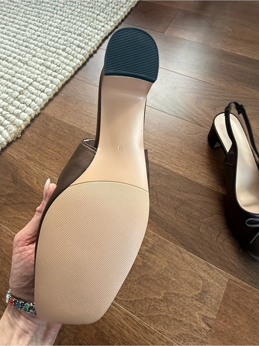 Brown Square-Toe Slingback Flats heels with Bow Accent